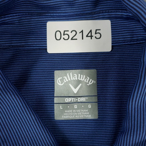 Callaway Polo Shirt Mens Large Blue Striped Opti Dri Fit Golf Short Sleeve - Picture 7 of 7